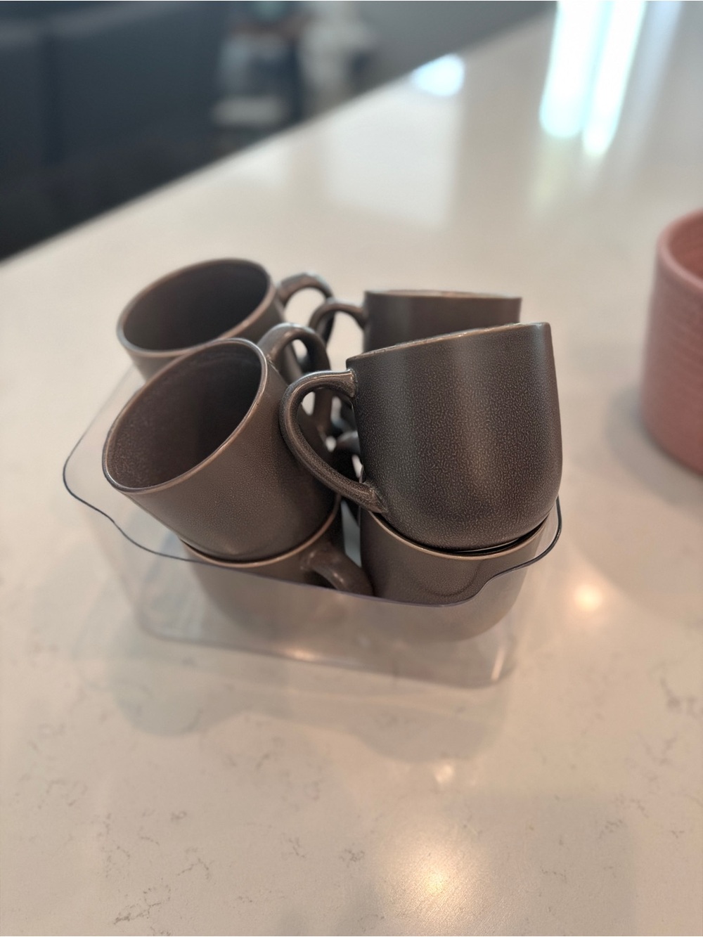 Set of Four Matte Grey/taupe Ceramic Mugs